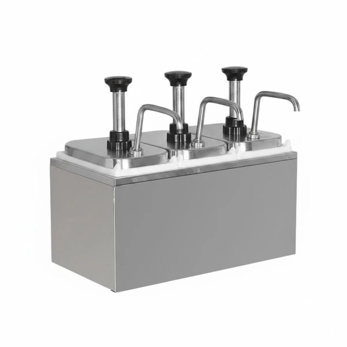 harayaa Dispensador de Dosificador de Sirope Botella Condimentadora Dosificador de Jarabe Diseño Compacto para Mostradores, Bomba De Salsa De Acero Inoxidable De 2L De Tres Cabezales con Caja