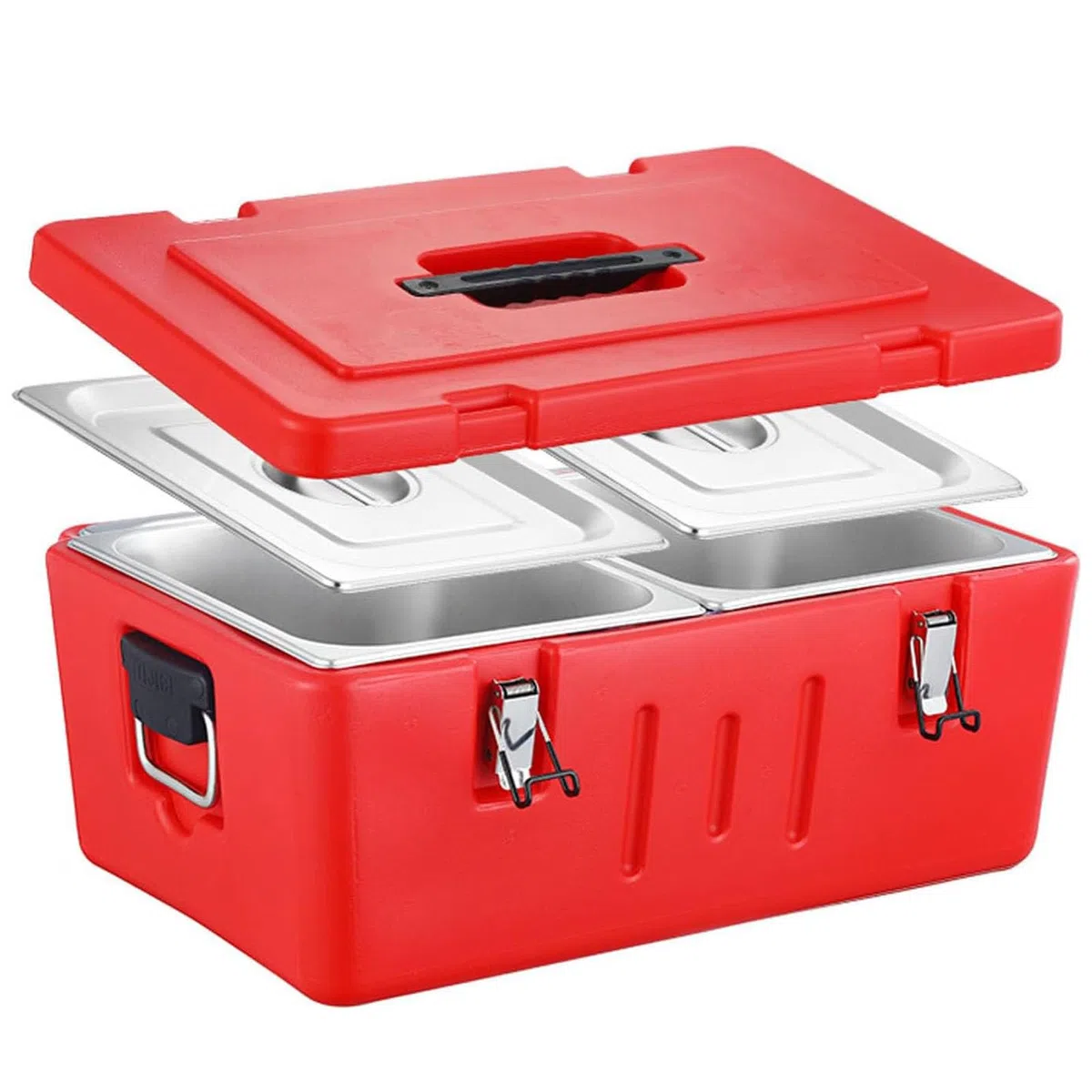 Caja Térmica Portátil con Bandejas de Acero Inoxidable, Caja Térmica para Mantener la Comida Caliente o Fría, para Cocinas Comerciales, Catering, Fiestas y Eventos al Aire Libre 2Gird