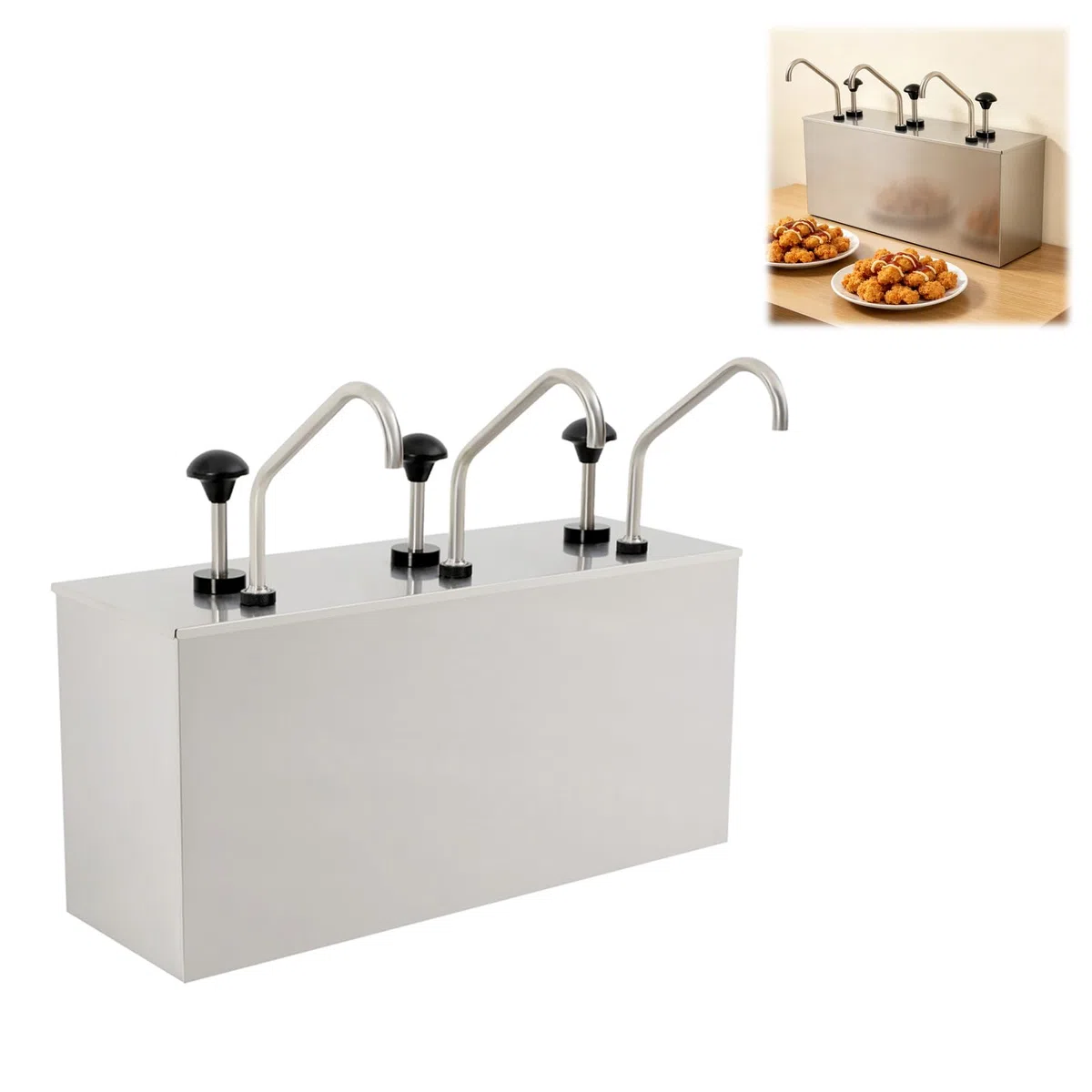 Dispensador de salsa de acero inoxidable, dispensador para salsa, 3 compartimentos x 4 l
